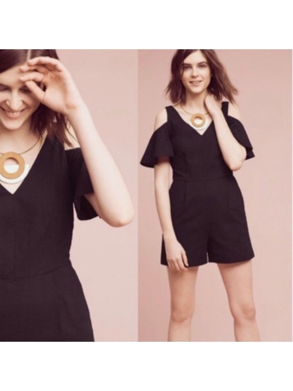 Anthropologie Black Cold Shoulder Romper Elevenses size 2